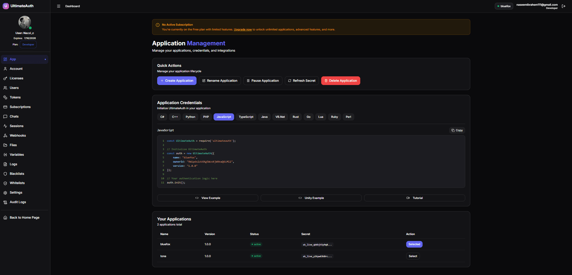 UltimateAuth Dashboard